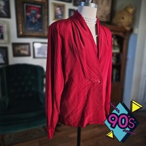 Vintage 90s Spenser Jeremy Red Silk Blouse Draped Minimalist Office Chic